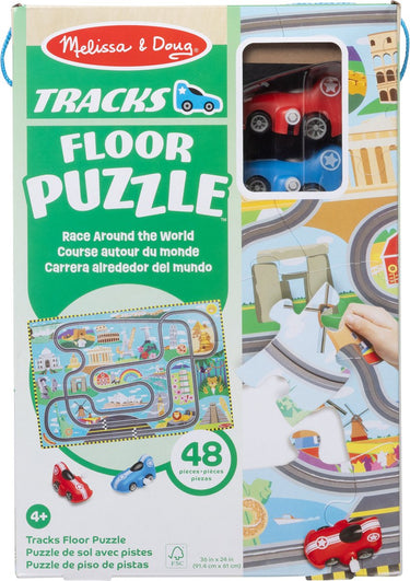Melissa doug – vloerpuzzel – race rond de wereld incl. 2 opwindbare auto’s