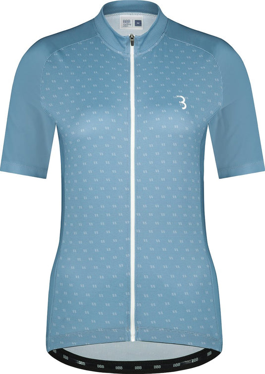 Bbb cycling donnafit fietsshirt dames korte mouw - sneldrogend en ademend - comfortabel wielrenshirt - grijs blauw wielertenue - maat s - bbw-412