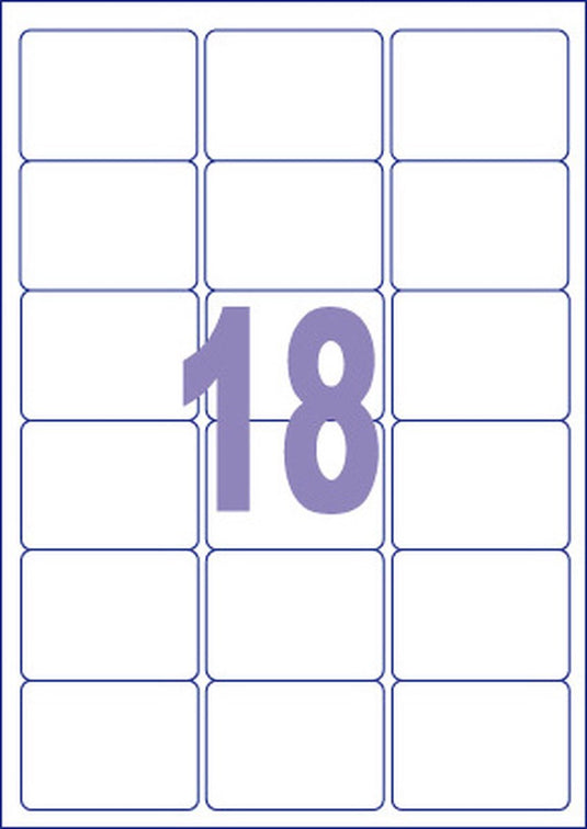 Kangaro etiket - universele etiketten - inkjet laser kopieer - 63,5x46,6mm - 100 vel - 18 stickers per vel