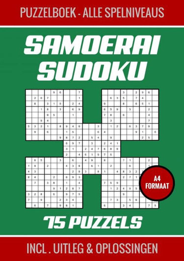 Samoerai sudoku - puzzelboek met 75 puzzels - alle spelniveaus