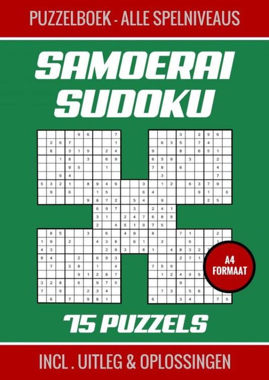 Samoerai sudoku - puzzelboek met 75 puzzels - alle spelniveaus