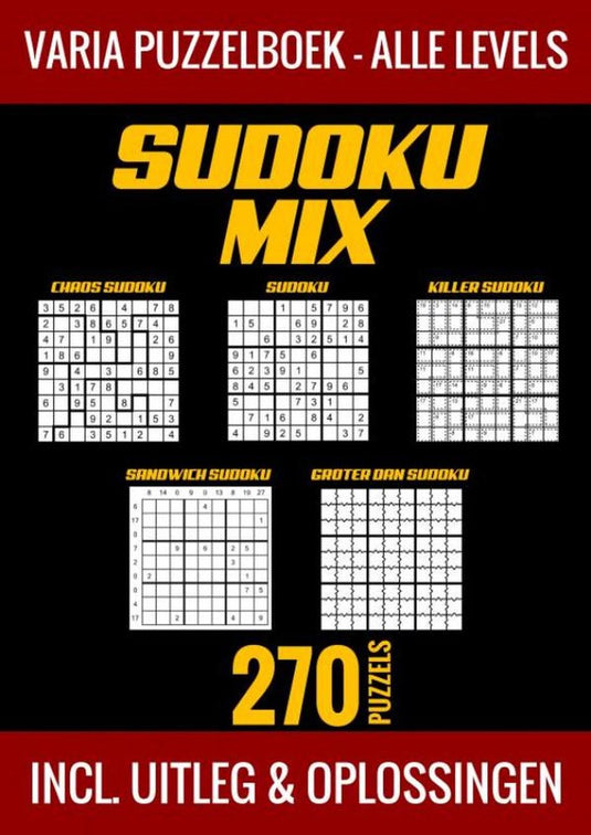 Merkloos sans marque sudoku mix puzzelboek - alle levels - 270 puzzels - incl. uitleg en oplossingen