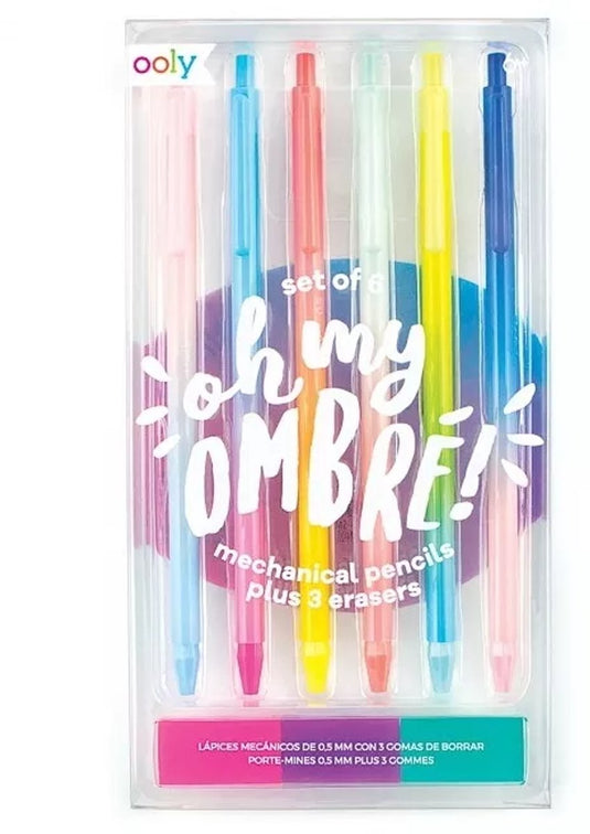 Ooly - oh my ombre! mechanical pencils - 6 potloden met gummen en regenboog kleuren