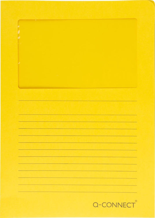 Q-connect l-map met venster | 120 g m² | a4 | pak van 100 stuks | geel