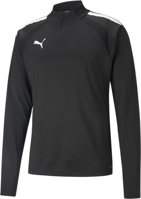 Puma teamliga 1 4 zip top jr unisex sportshirt - black- white