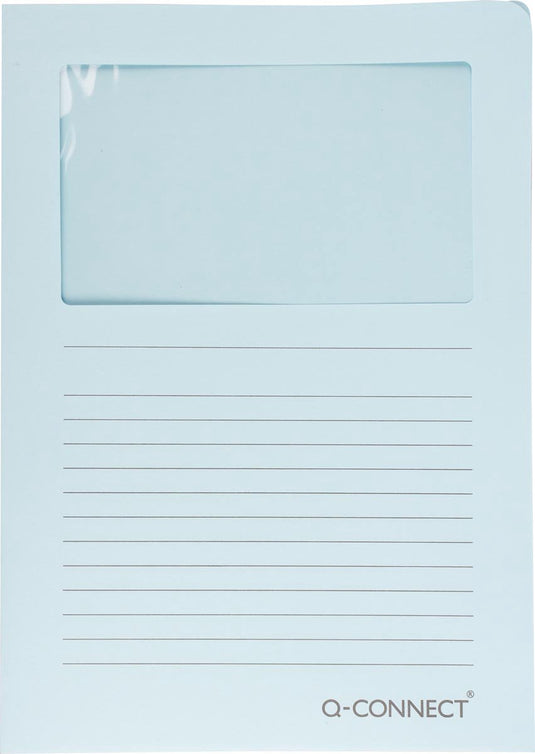 Q-connect l-map met venster | 120 g m² | a4 | pak van 100 stuks | lichtblauw