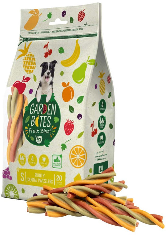 Garden bites duvoplus - fruity dental twizzlers hondensnacks - hondensnoepjes - vegetarisch glutenvrij - small 20st
