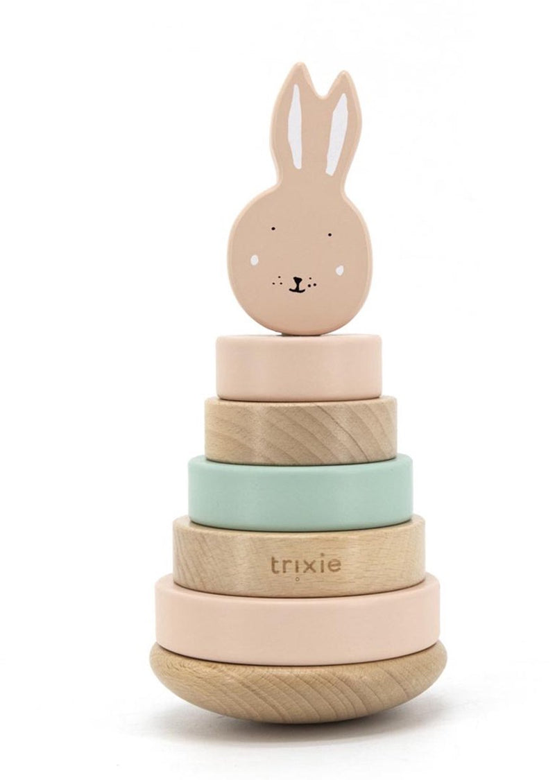 Load image into Gallery viewer, Trixie houten stapeltoren - mrs. rabbit - houten stacking toy - educatief speelgoed - voor jongens meisjes - roze
