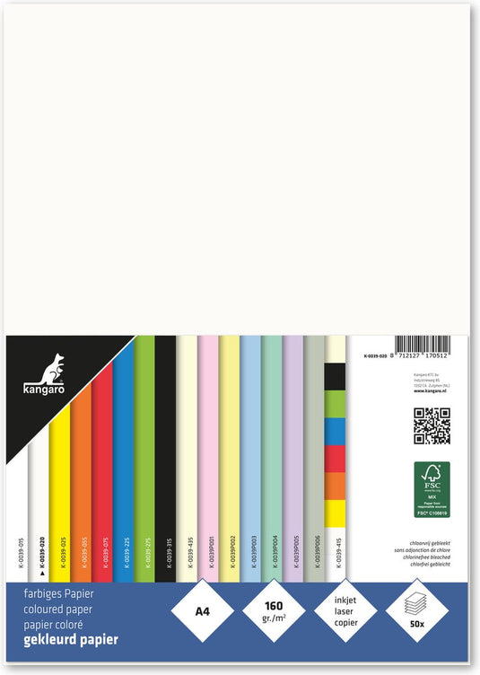 Kangaro papier - a4 - 160 gram fsc - pak 50 vel - roomwit