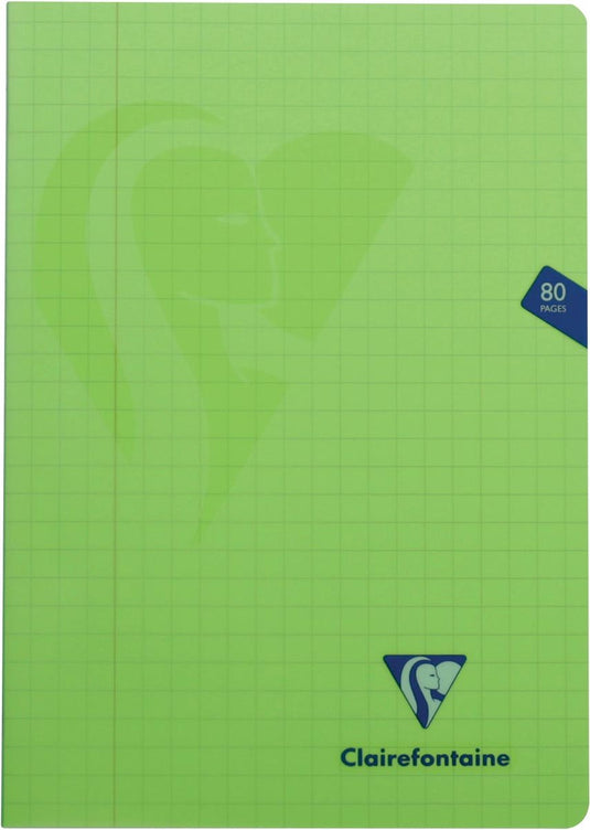 Clairefontaine schrift mimesys voor ft a4, 80 bladzijden, kaft in pp, geruit 10 mm, geassorteerde kleuren 10 stuks