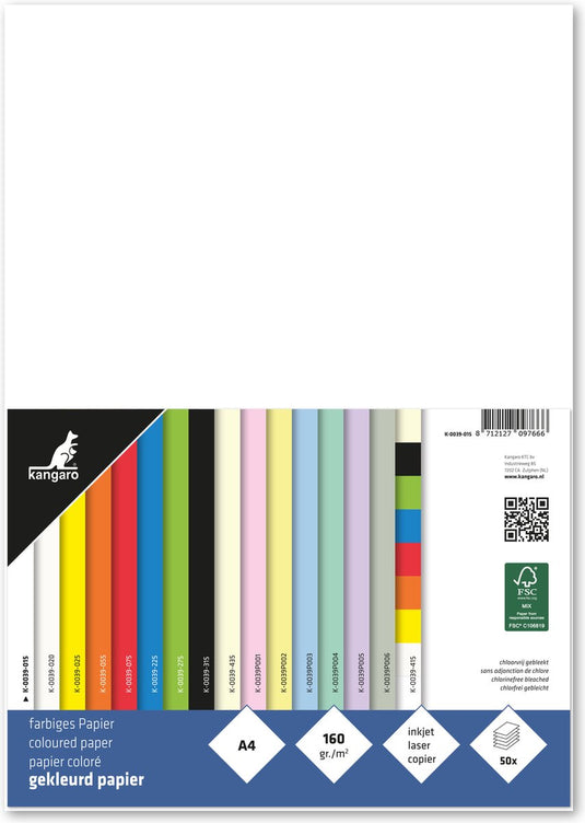 Kangaro papier - a4 - 160 gram fsc - pak 50 vel - wit - k-0039-015
