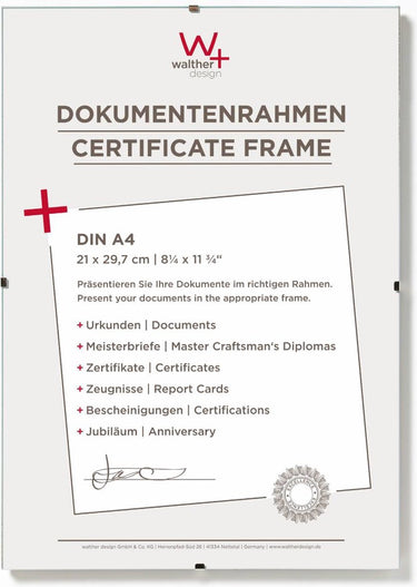 Walther fotolijstloze schilderijhouders (clip frame) - frameformaat 21x29,7 cm (din a4) - antireflecterend glas