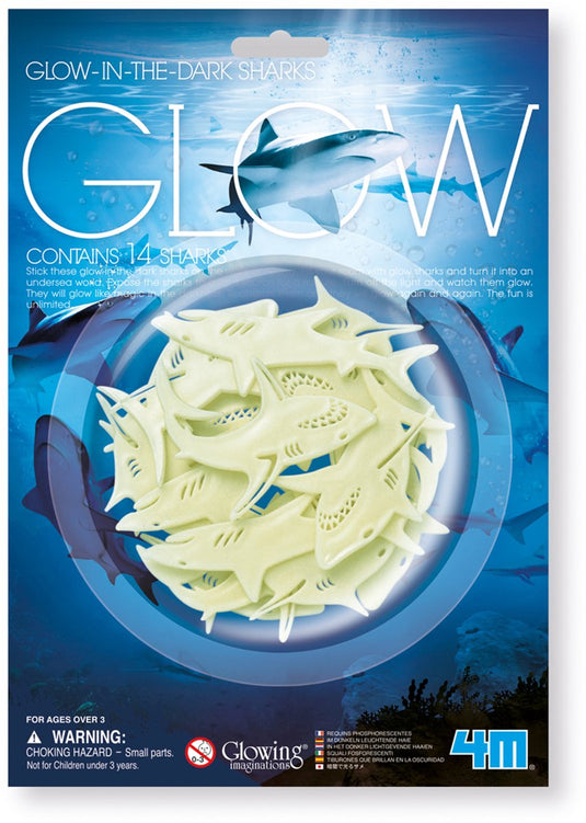 4m glow in the dark stickers - haai - creatief speelgoed - 14 haaien - muurdecoratie kids - 3+