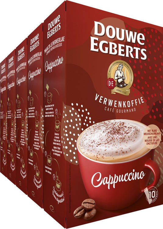 Douwe egberts verwenkoffie cappuccino oploskoffie - 5 x 10 zakjes