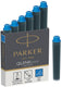 Parker minivulpen inktpatronen | blauwe quink inkt | 6 stuks
