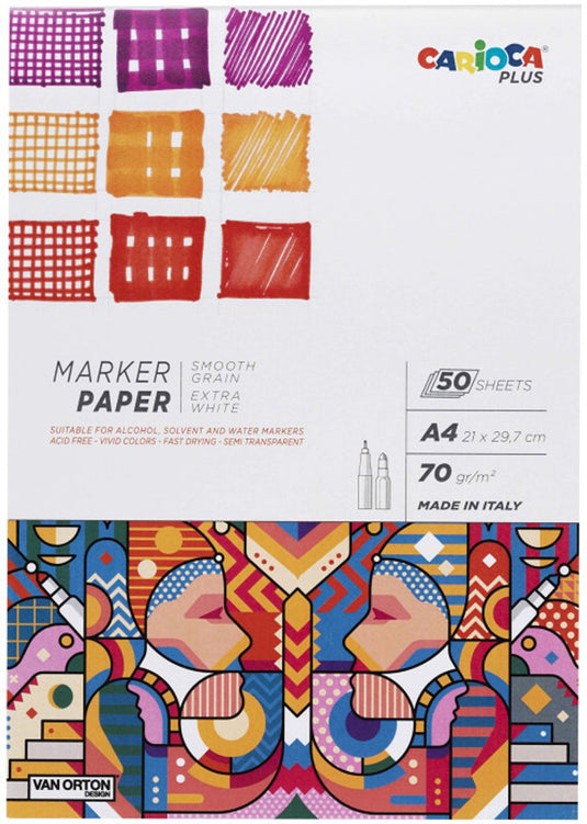 Carioca plus marker tekenblok - a4 markerpapier - 20 vellen - 70 g m² - extra wit - smooth grain - geschikt voor markers en viltstiften