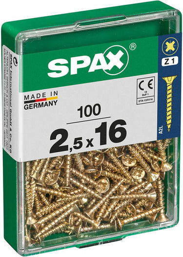 Spax schroefdoos houten schroef platte kop (2,5 x 16 mm)