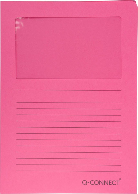 Q-connect l-map met venster | 120 g mâ² | a4 | pak van 100 stuks | roze