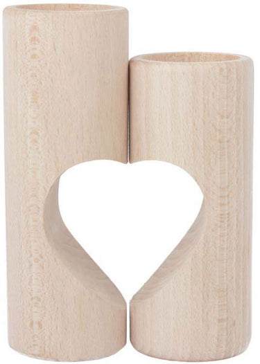 Playwood houten waxinelichthouder hart decoratie set van 2 naturel.