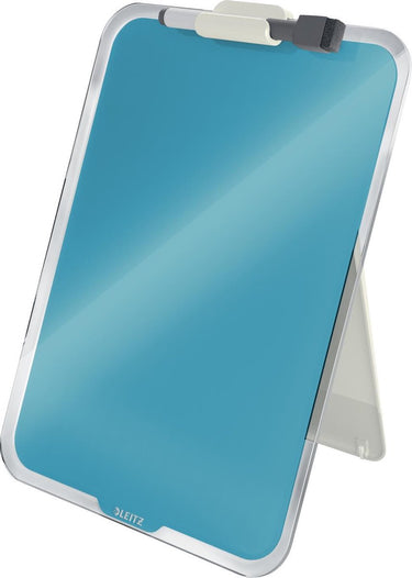 Leitz cosy beschrijfbare glassboard voor bureau - clipboard a4 formaat - glazen memobord inclusief inclusief pennenhouder en minimarker met wisser - sereen blauw