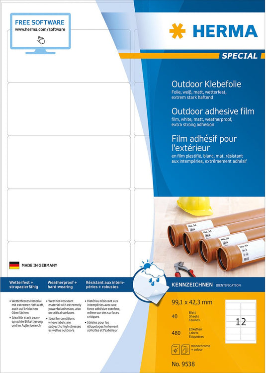 Herma 9538 rechteck weiß 480stück(e) selbstklebendes etikett (9538)