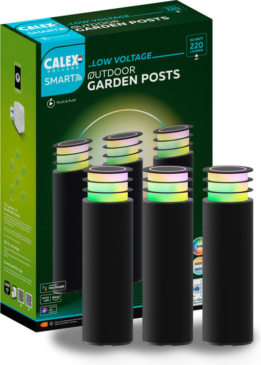 Calex smart outdoor 24v tuinverlichting - set van 3 slimme grondspots - sokkellamp met rgb en warm wit licht - zwart