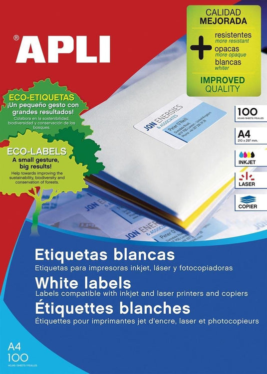 Apli klevende etiketten 1276 70 x 42,4 mm 100 lakens wit