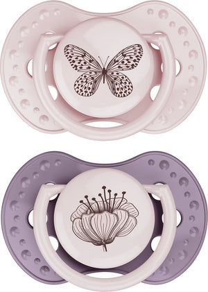 Difrax lovi fopspeen dynamisch - classy - 6 tot 18 maanden - roze paars - 2 stuks