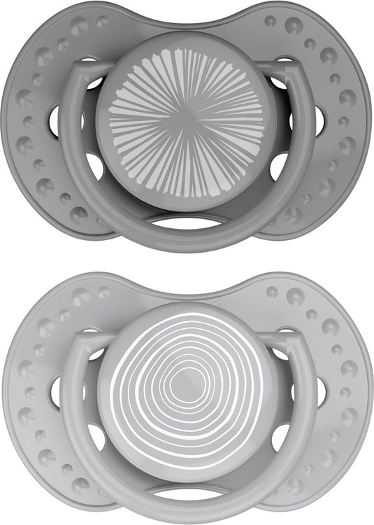 Difrax lovi fopspeen dynamisch - classy - 6 tot 18 maanden - grijs - 2 stuks