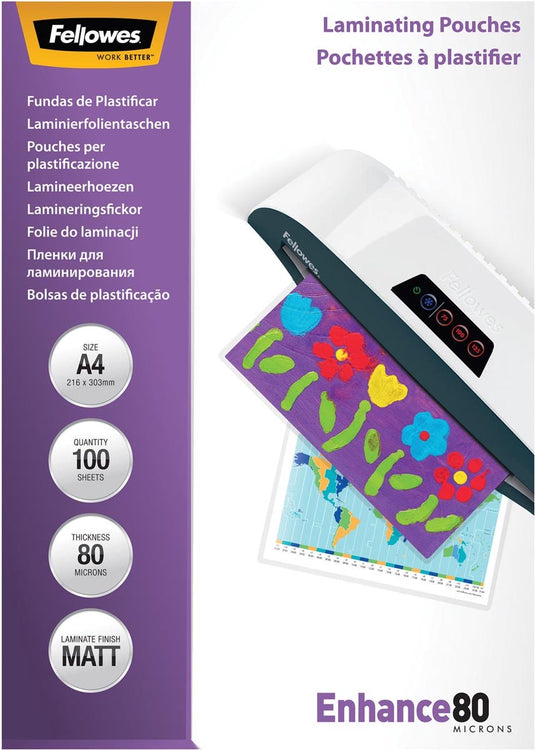 Fellowes lamineerhoezen - enhance a4 - matte afwerking - 80 micron - 100 stuks