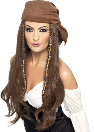 Smiffys lange donkerblonde piratenpruik voor vrouwen - verkleedpruik - one size