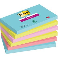 Notes post-it super sticky 127x76mm assorti pak 6 stuks 90 vel