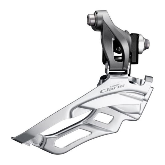 Shimano voorderailleur 3 x 8-speed claris fd-r2030 ø34,9 mm klem met adapter ø31,8 28,6 mm down-pull 63-66° hoek 46-52t - grijs