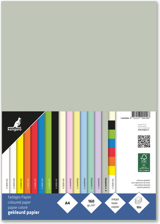 Kangaro papier - a4 - 160 gram fsc - pak 50 vel - pastel grijs