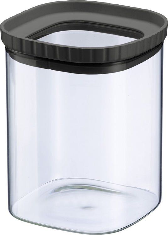 Westmark glazen pot met siliconen deksel – praktische bewaarpot met deksel, ideaal voor het bewaren van pasta, specerijen, thee, snoep en veel meer, vierkant, stapelbaar – 1.080 ml