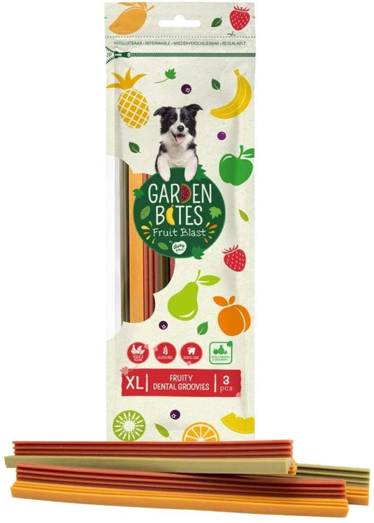 Garden bites duvoplus - fruity dental groovies hondensnacks - hondensnoepjes - vegetarisch glutenvrij - extra large 3st