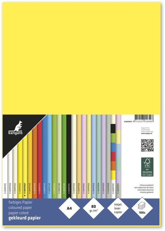 Merkloos sans marque kangaro papier - formaat a4 - 80 grams - kanarie geel - pak 100 vel