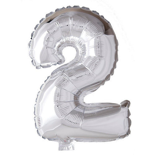 Globos folie ballon nummer '2' zilver 40cm