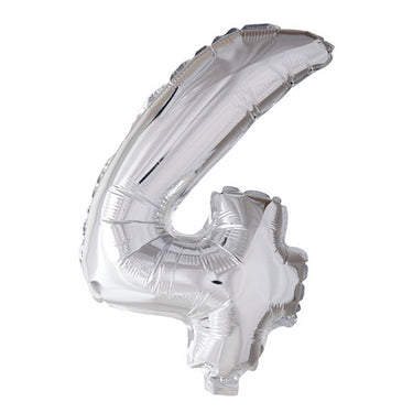 Globos cijfer ballon nummer '4' zilver folie 40cm geschikt voor helium