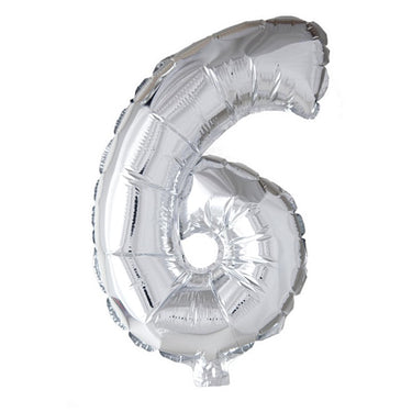 Globos cijfer ballon nummer '6' zilver folie 40cm geschikt voor helium
