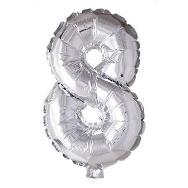 Globos cijfer ballon nummer '8' zilver folie 40cm geschikt voor helium
