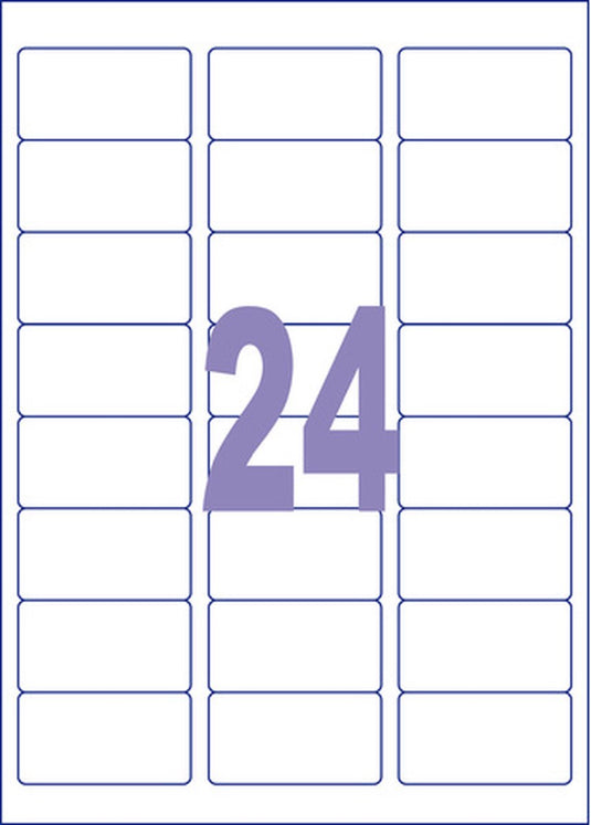 Kangaro etiketten - universeel - zelfklevend - inkjet laser kopieer - 63,5x33,9mm - doos a 25 vel - 24 stickers per vel