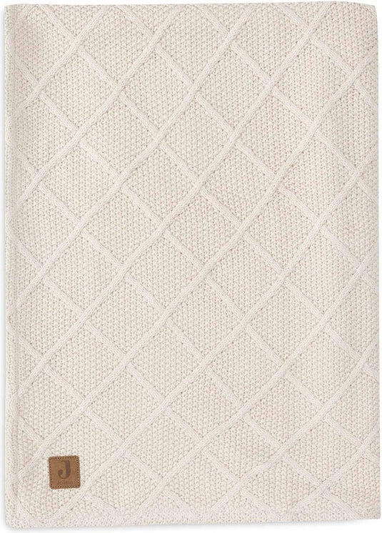 Jollein - deken ledikant 100x150cm - dekentje baby - check knit oatmeal teddy fleece