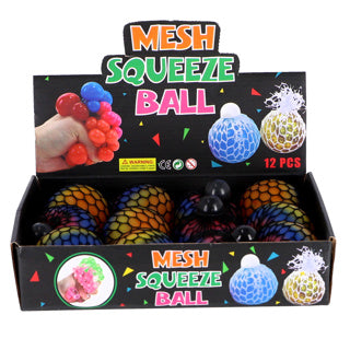 Fidget squeeze bal regenboog mesh 6 cm | 12 stuks