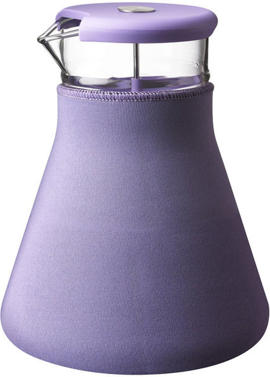 Qdo karaf glas - met neopreen sleeve - voor losse thee - 1,2 liter - paars