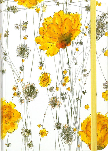 Peter pauper compacte notitieboek - yellow flowers - met elastieksluiting - 13x18 cm