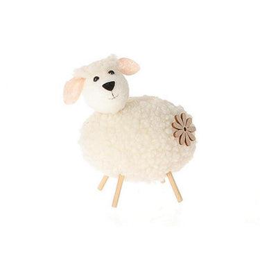 Hbx natural living deco schaap ballap op houten pootjes 7,5x5xh6cm wit