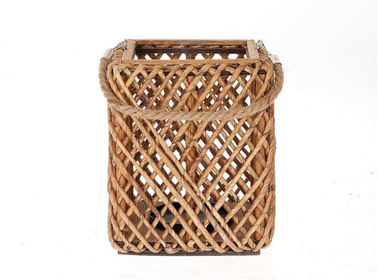 Hbx natural living lantaarn met glas 20x20x25cm bruin