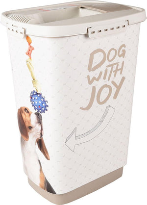 Flamingo voerton hond – june 23,3l – kunststof voercontainer met schep deksel – luchtdichte hondenvoer opslag – taupe wit