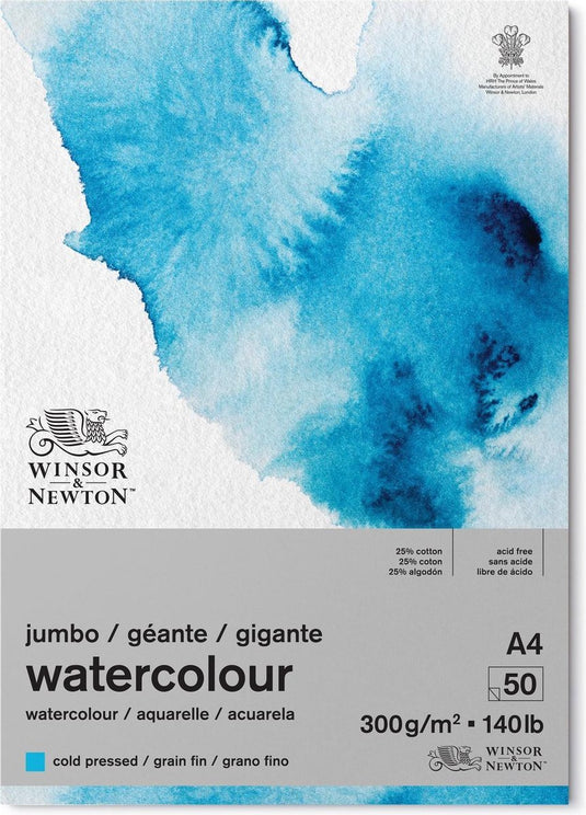Winsor newton 6667010 aquarelblok – 300 g m² watercolour pad a4, koudgeperst, grain fin, 50 vellen - jumbo blok